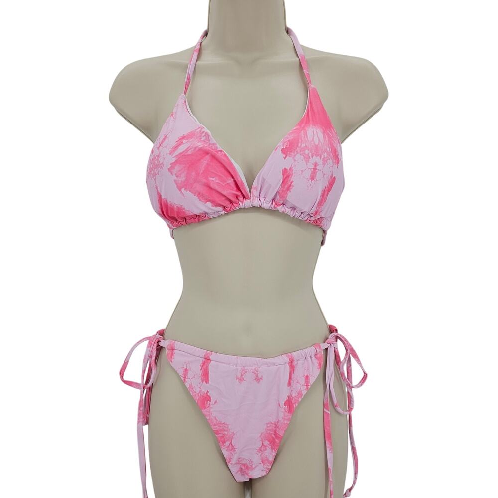 Zando Womans size M String Bikini Halter Tie Triangle 2 Piece Swimsuit Pink NWOT